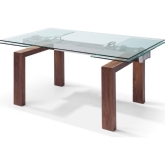 Davy 63 to 98" Dining Table w/ Tempered Glass Top on Walnut Veneer Base